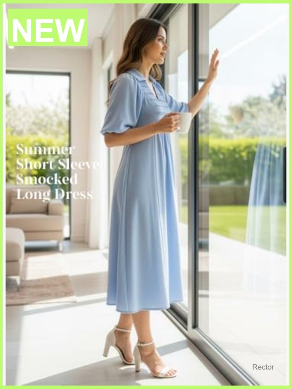 Puff Sleeve V Neck Empire Waist Maxi Dress Summer Casual - Picture 4 of 7